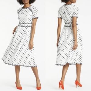 Boden Kimberly Embroidered Blue Polka Dot  Short Sleeve Midi Dress 8 Regular